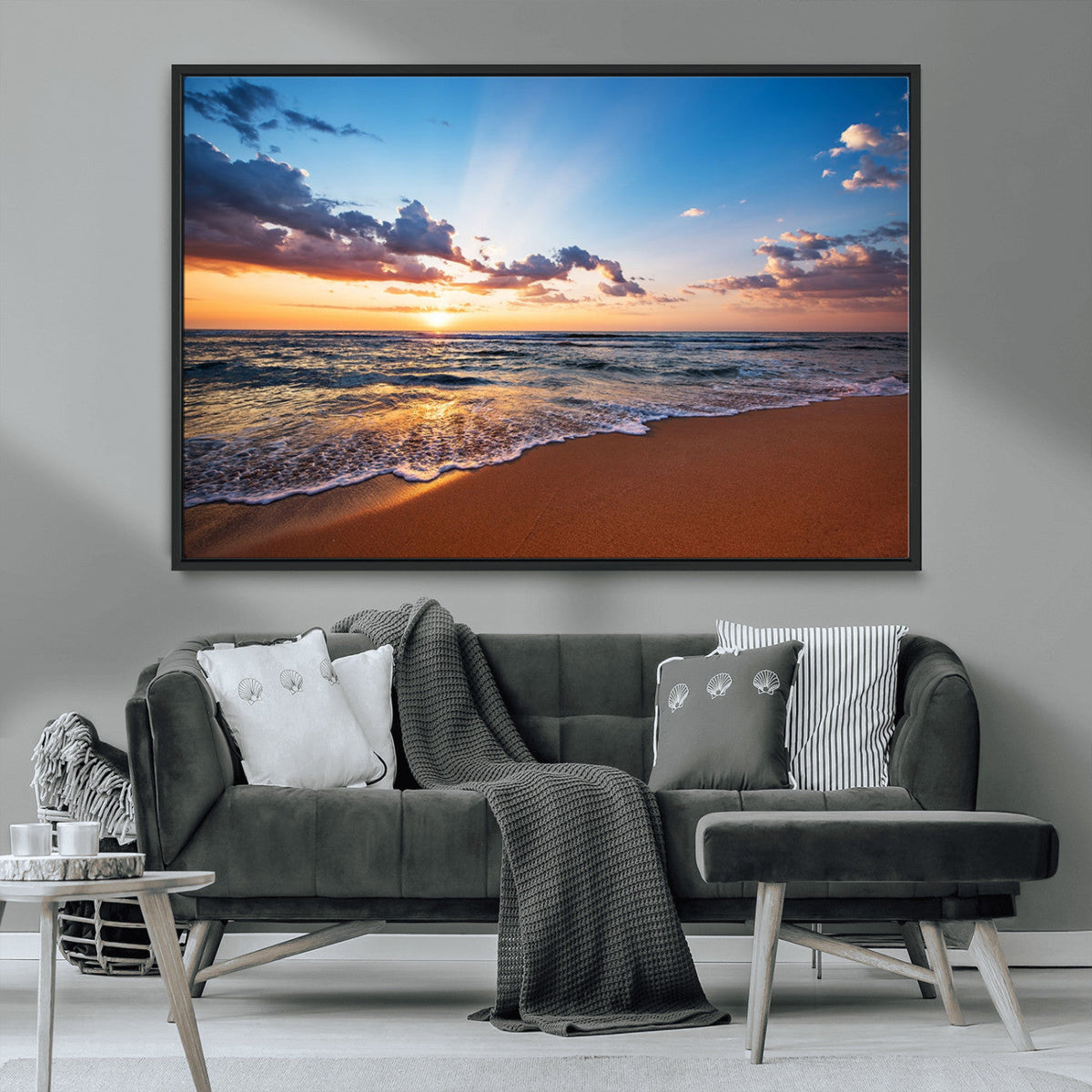 Serene Ocean Sunset Canvas Print, Golden Hour Beach Wall