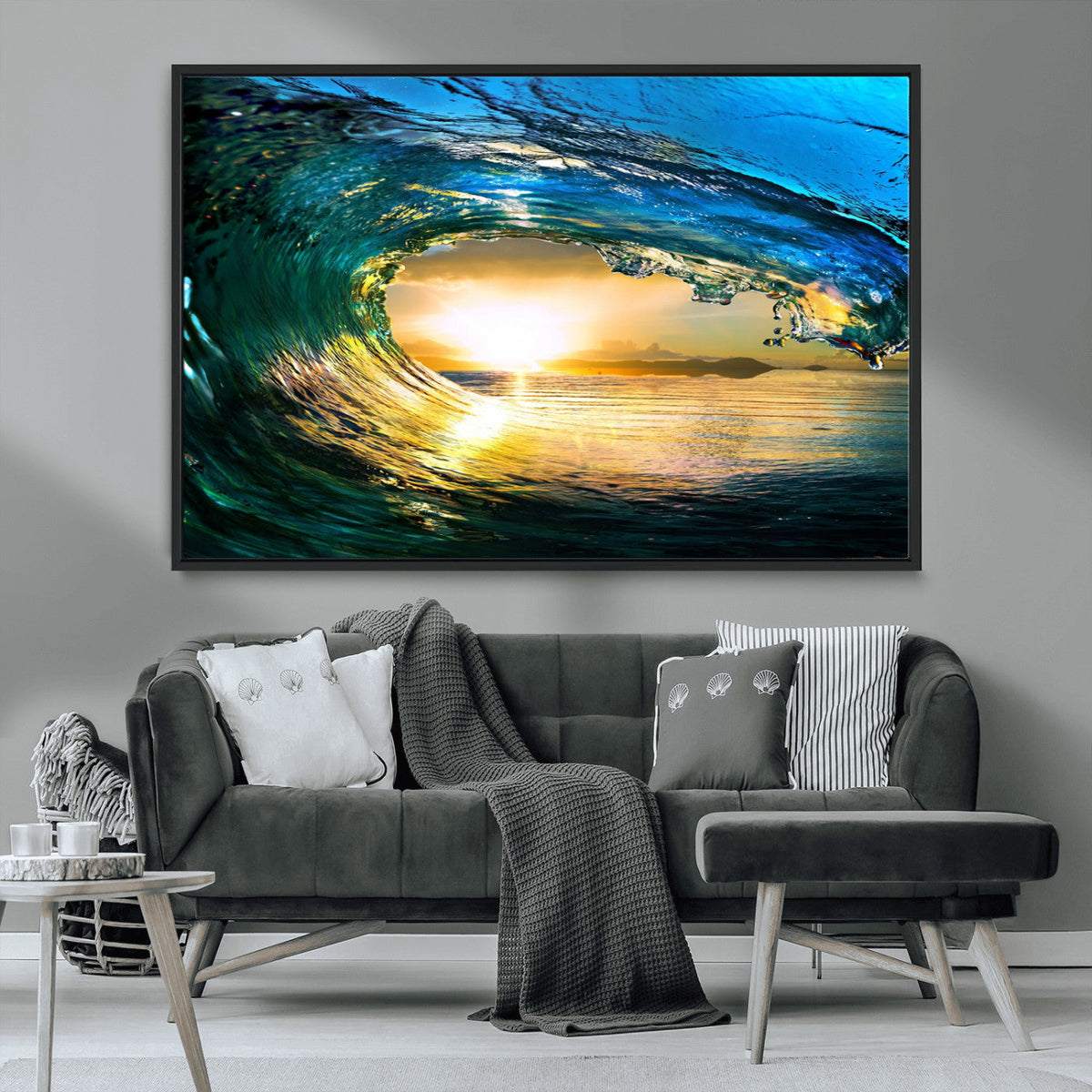 Ocean Wave at Sunset Canvas Art, Large Wall Print of Vibrant