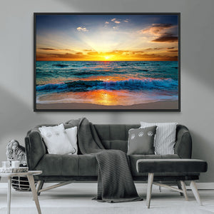 Vibrant Ocean Sunrise Over Golden Beach Waves, Giclee Canvas