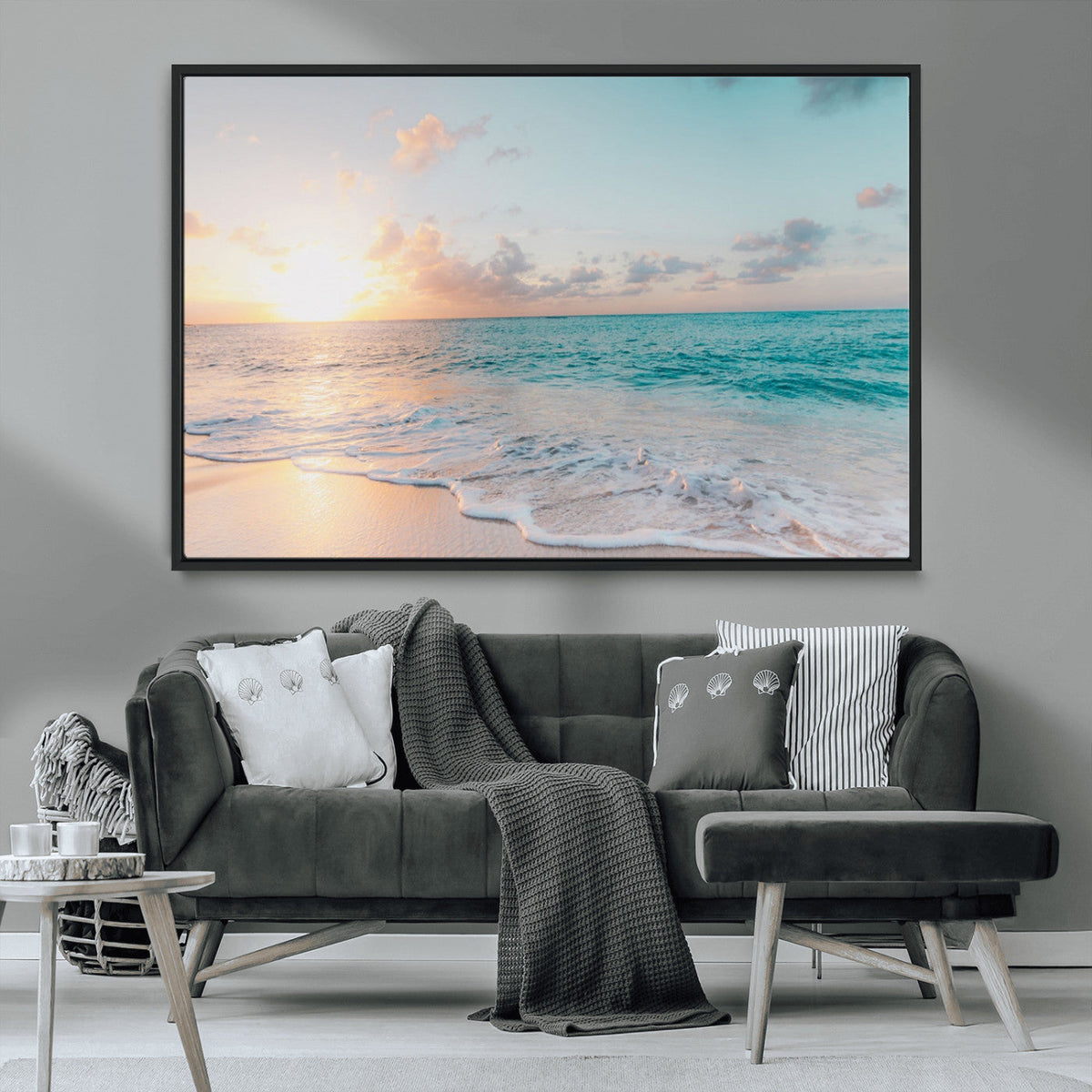 Tranquil Ocean Beach Sunset Canvas Wall Art | 3-Panel