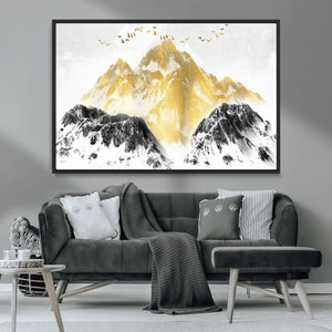 Golden Mountain Triptych Wall Art Canvas Print, Modern