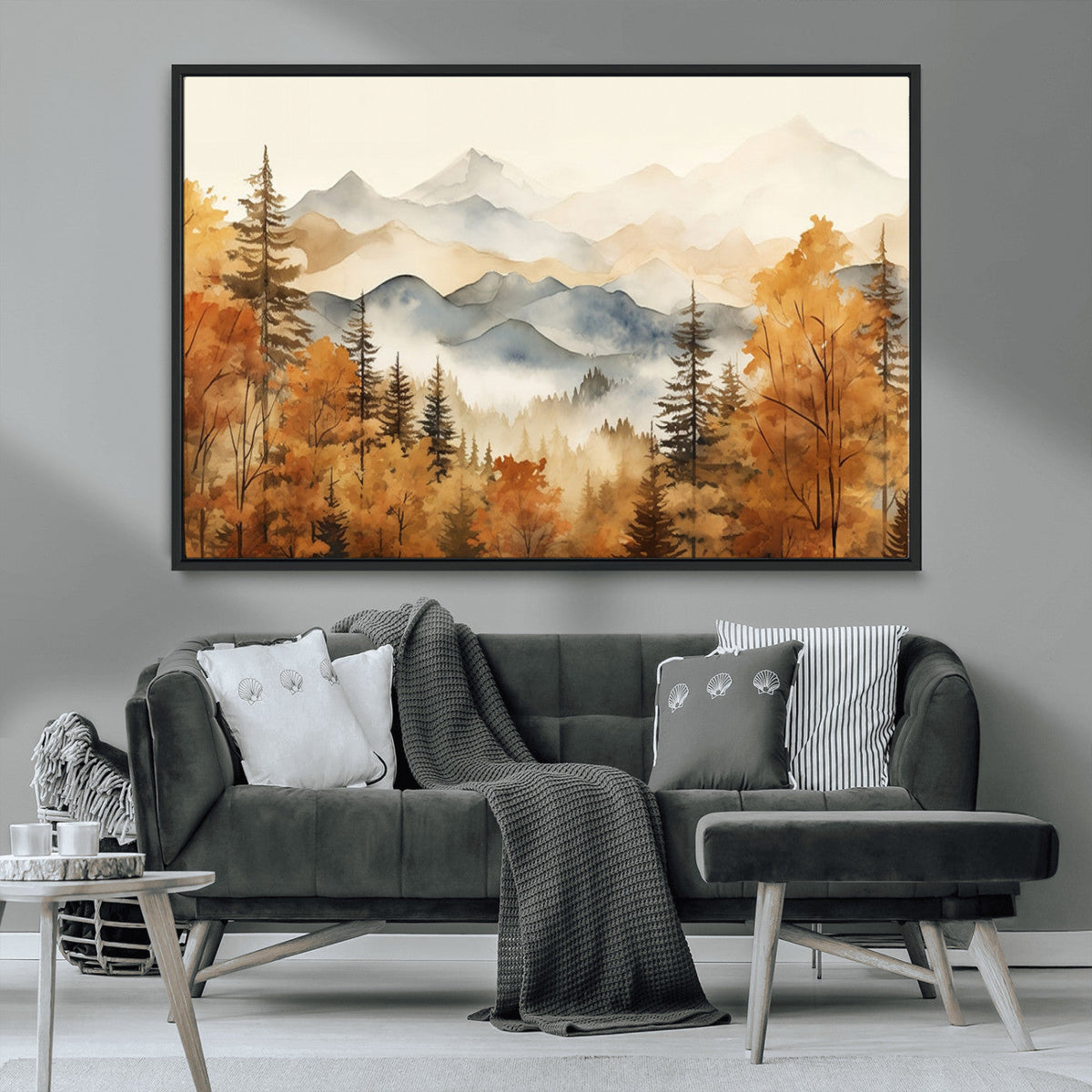 Golden Autumn Forest Wall Art Canvas | Mountain Landscape