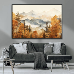 Golden Autumn Forest Wall Art Canvas | Mountain Landscape