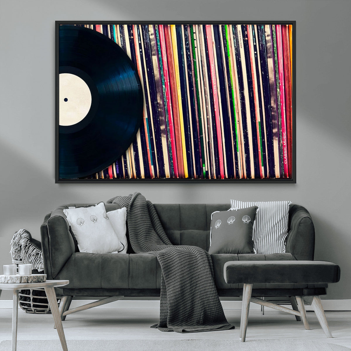Vinyl Record and Album Collection Canvas Wall Art - Retro