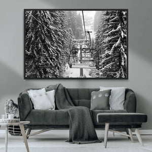Winter Ski Lift Black and White Canvas Wall Art – Alpine