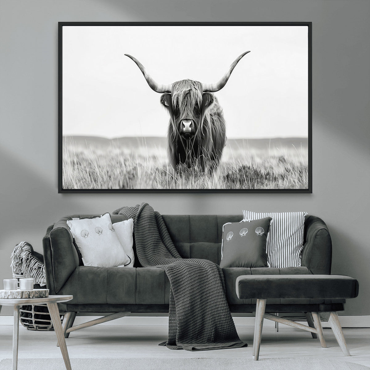 Highland Cow Canvas Wall Art – Majestic Beauty in Black and