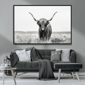 Highland Cow Canvas Wall Art – Majestic Beauty in Black and