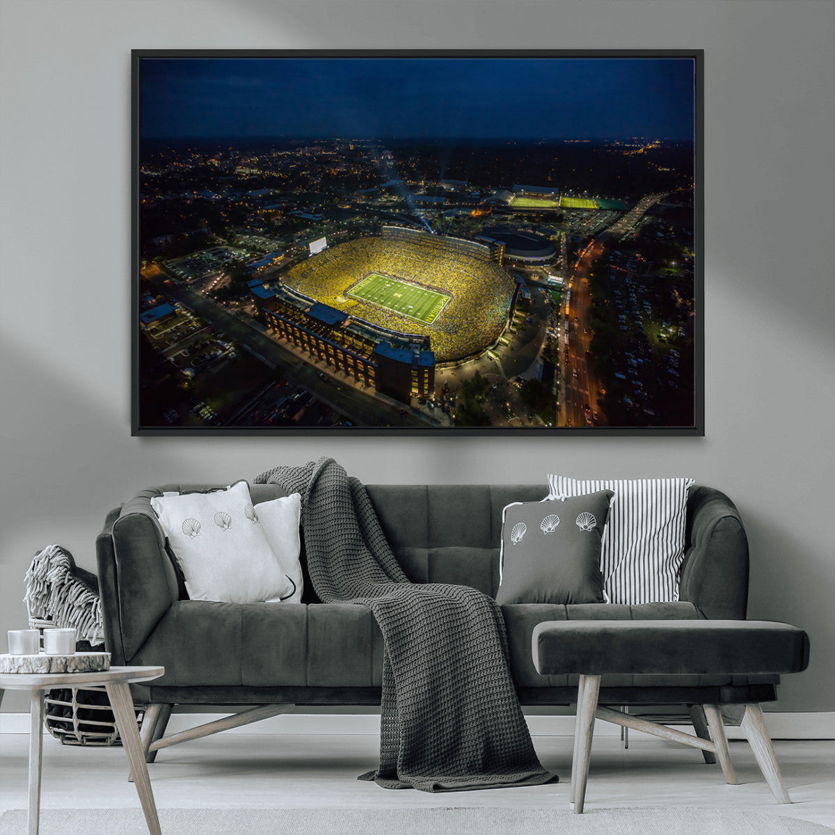 Michigan Stadium Night Game Wall Art – Sports Arena Aerial