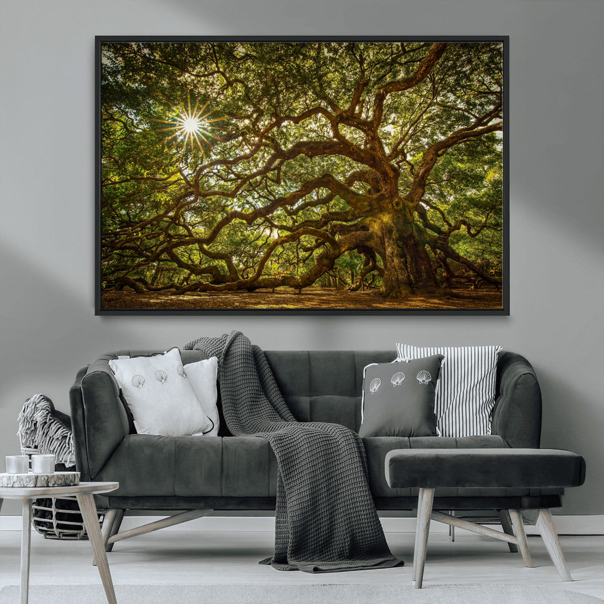 Ancient Angel Oak Tree Art Sunburst Canvas Print-