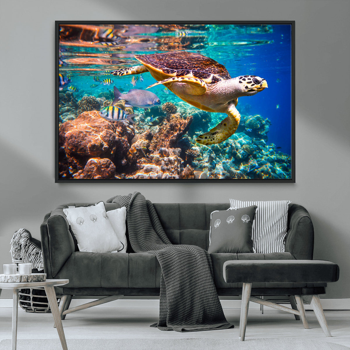Sea Turtle Wall Art Canvas Print – Vibrant Ocean Coral Reef