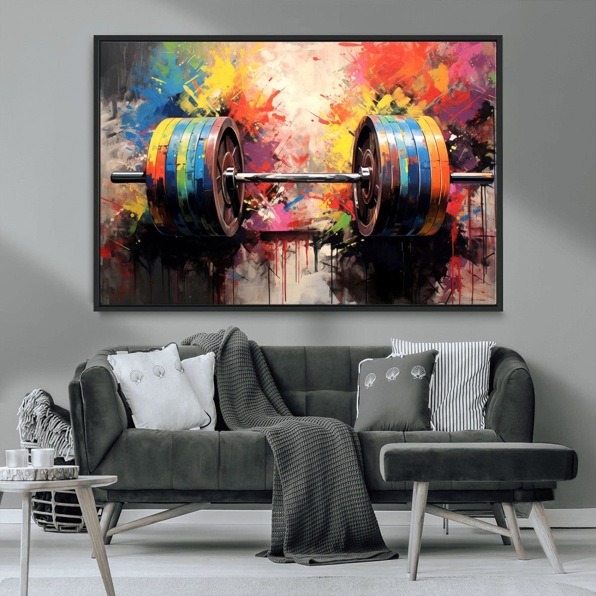 Weightlifting Barbell Art Triptych, Bold Abstract Fitness