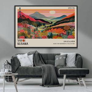 Yayoi Kusama Landscape Canvas Print, Vibrant Floral Mountain