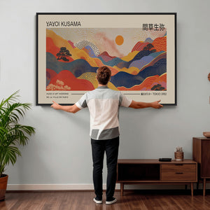 Yayoi Kusama Landscape Canvas Print, Vibrant Floral Mountain