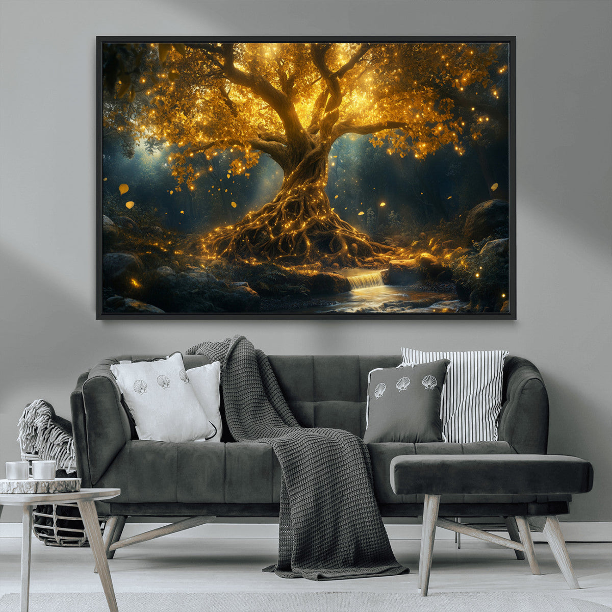 Golden Tree of Life Canvas Wall Art Print - Majestic Glowing