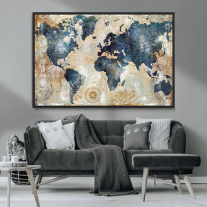World Map Canvas Print – Framed Wall Art for Couples,