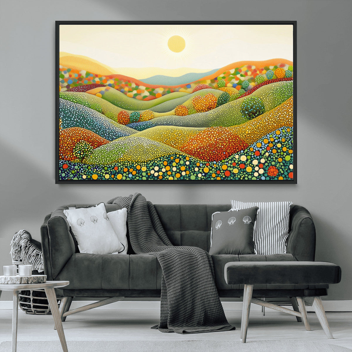 YAYOI KUSAMA Colorful Dot Art Landscape Canvas - Framed