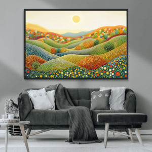 YAYOI KUSAMA Colorful Dot Art Landscape Canvas - Framed