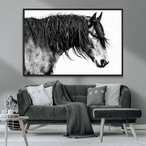Majestic Horse Wall Art – Framed Black White Portrait Canvas