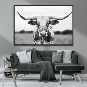 Highland Cow Wall Art Canvas Print – Black and White Western