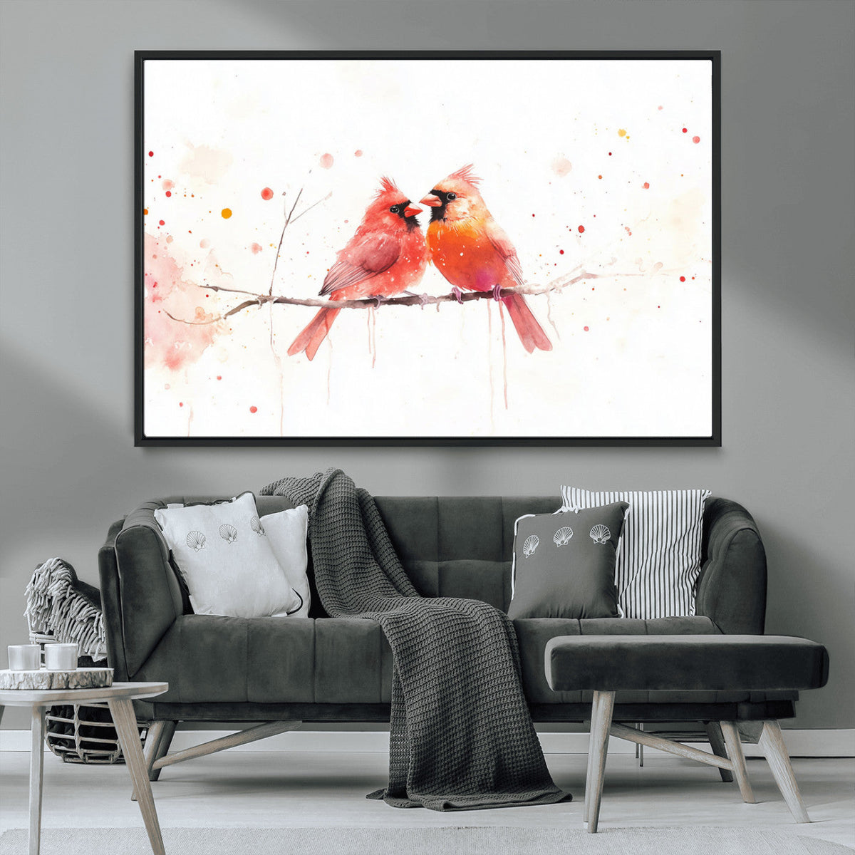Cardinal Bird Canvas Wall Art - Male and Female Cardinal