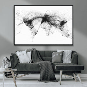 Flight Routes Air Traffic Map Canvas Wall Art - Framed -