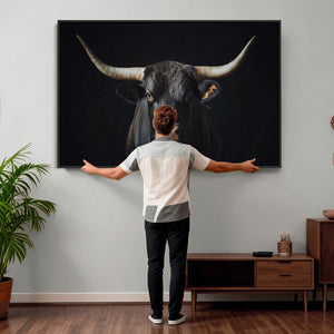 Majestic Longhorn Bull Wall Art Canvas Print – Dark