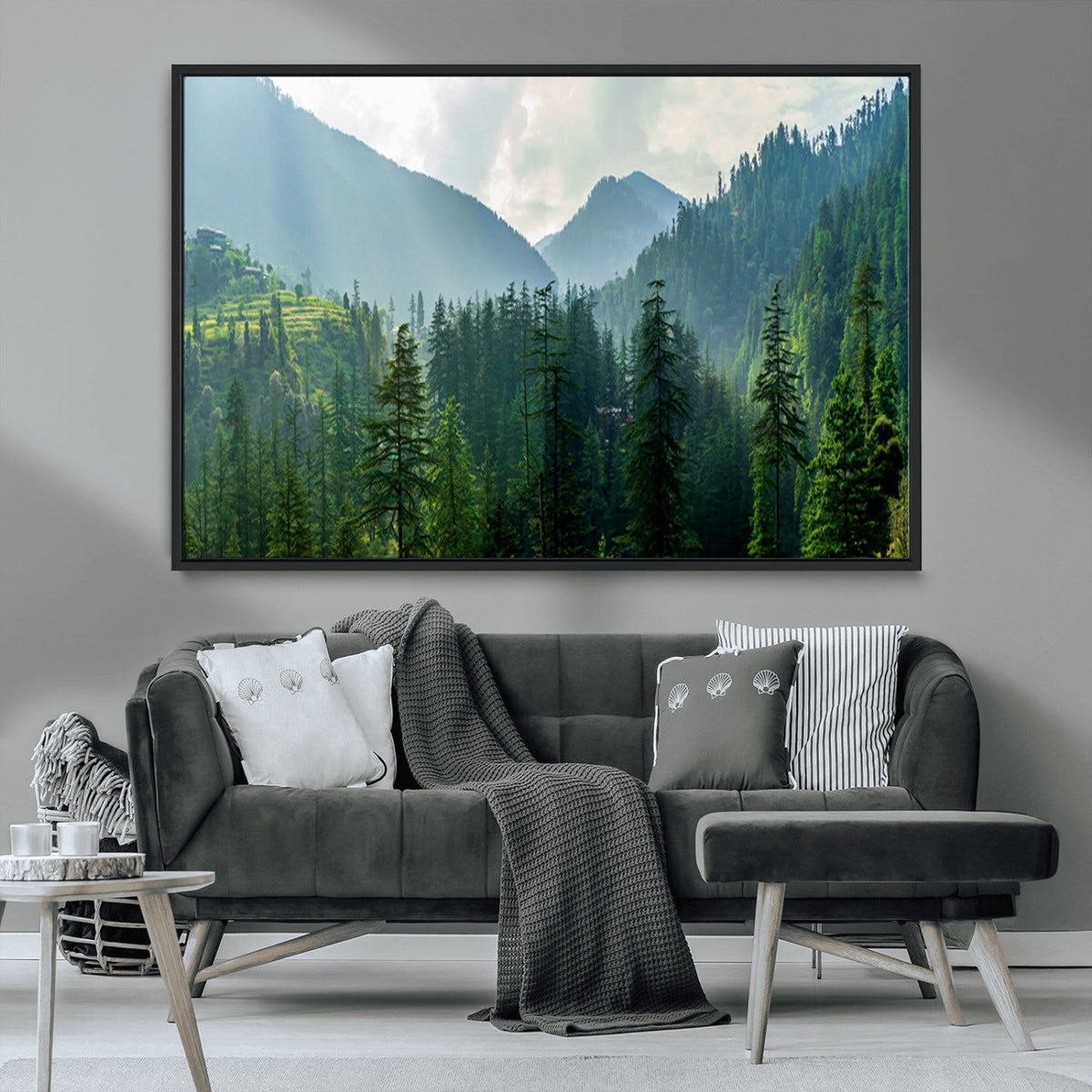 Misty Forest Mountain Wall Art Canvas Print – Framed Serene