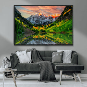 Maroon Bells Lake Wall Art Canvas Print – Framed Majestic