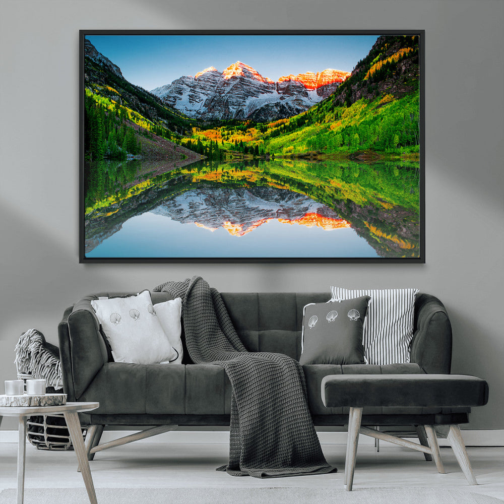 Sunrise Maroon Bells Lake Wall Art Canvas Print – Framed Elk