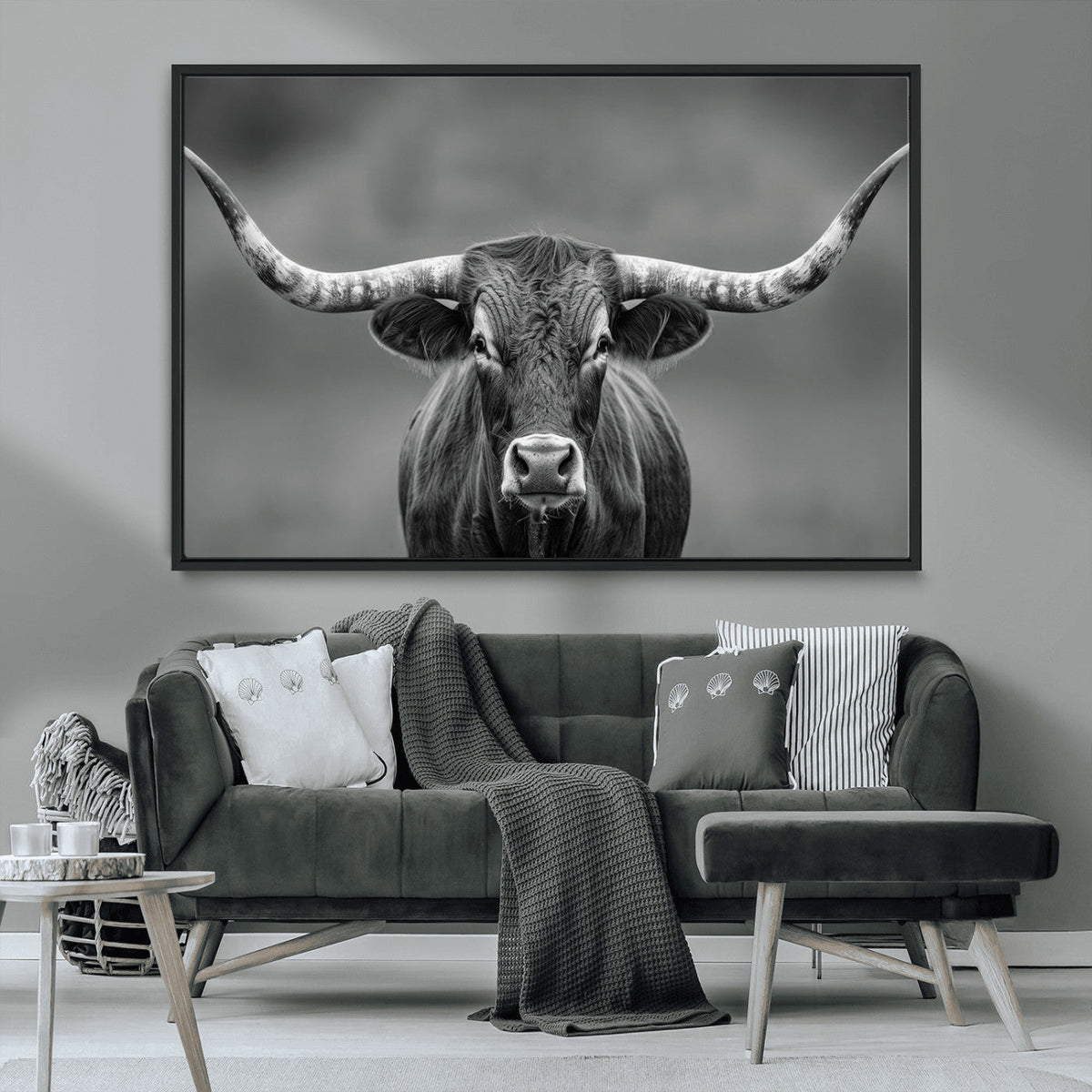 Texas Longhorn Wall Art Canvas Print – Framed Western Bull