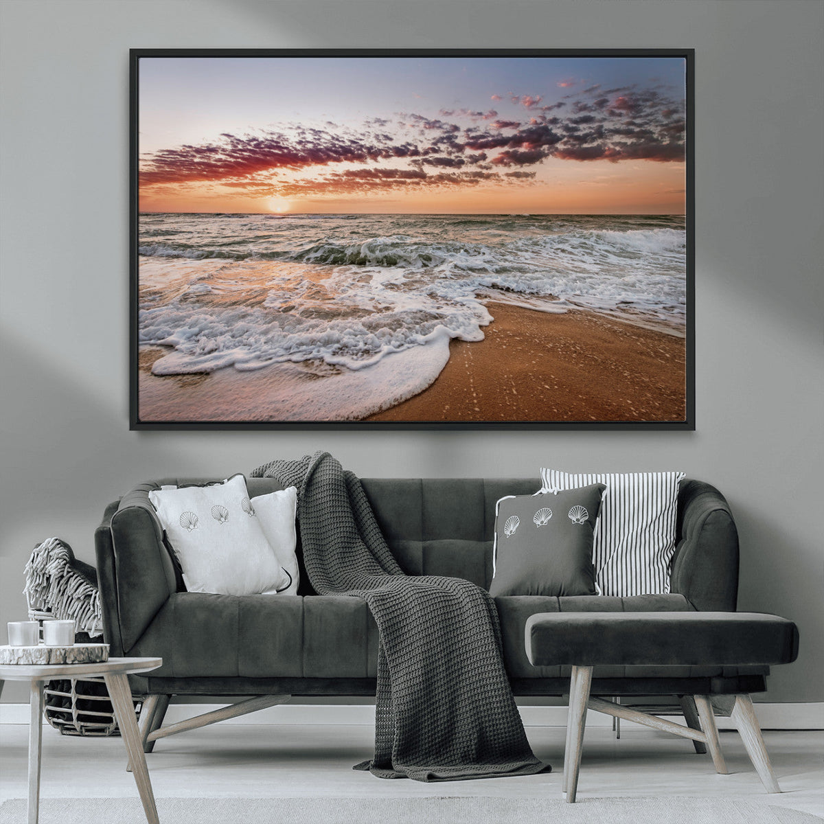 Ocean Sunset Wall Art Canvas Print – Framed Sandy Shore