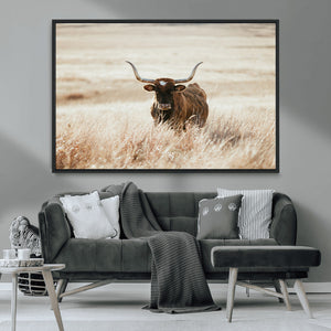 Texas Longhorn Wall Art Canvas Print – Framed Brown Horned