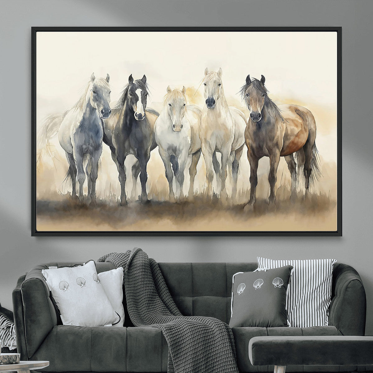 Wild Horses Wall Art Canvas Print, Framed Running Horses Art