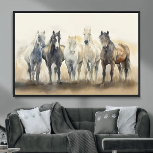 Wild Horses Wall Art Canvas Print, Framed Running Horses Art
