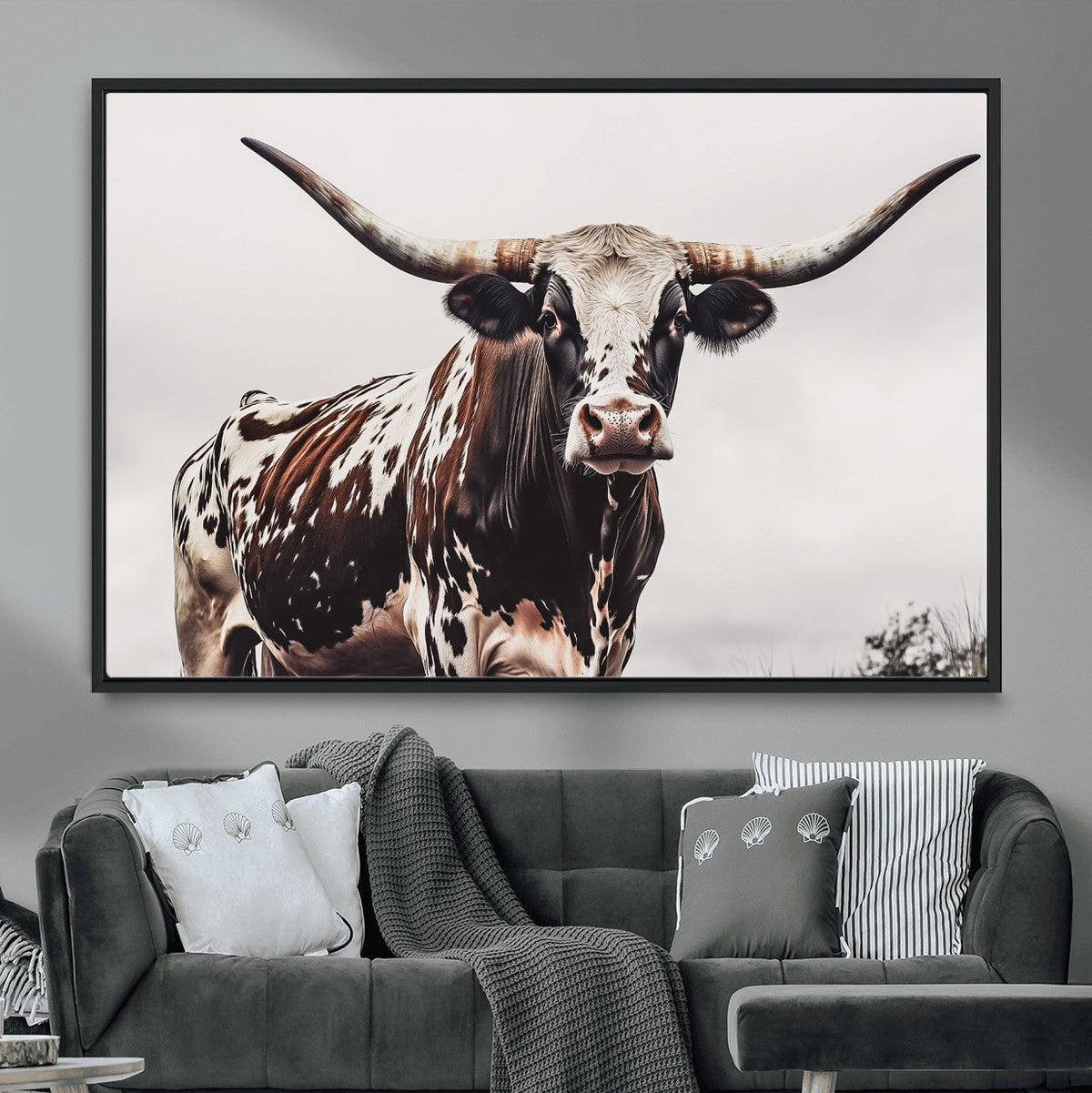 Texas Longhorn Wall Art Canvas Print – Framed Spotted Bull