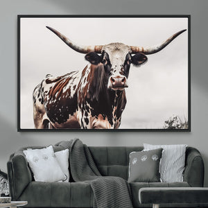 Texas Longhorn Wall Art Canvas Print – Framed Spotted Bull
