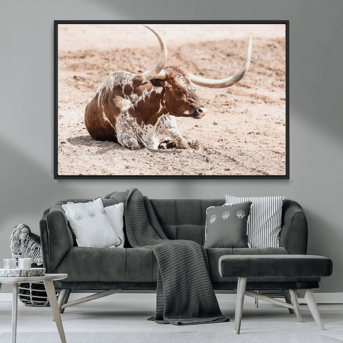 Texas Longhorn Wall Art Canvas Print – Framed Resting Bull