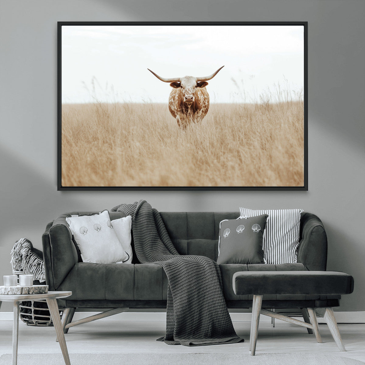Texas Longhorn Wall Art Canvas Print – Framed Lone Cattle