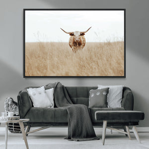 Texas Longhorn Wall Art Canvas Print – Framed Lone Cattle