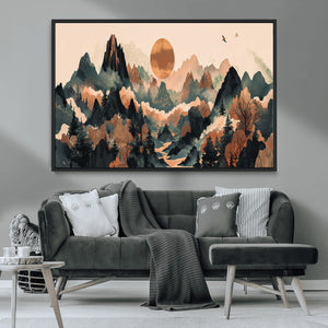 Wood Mountain Landscape Wall Art Canvas Print – Framed