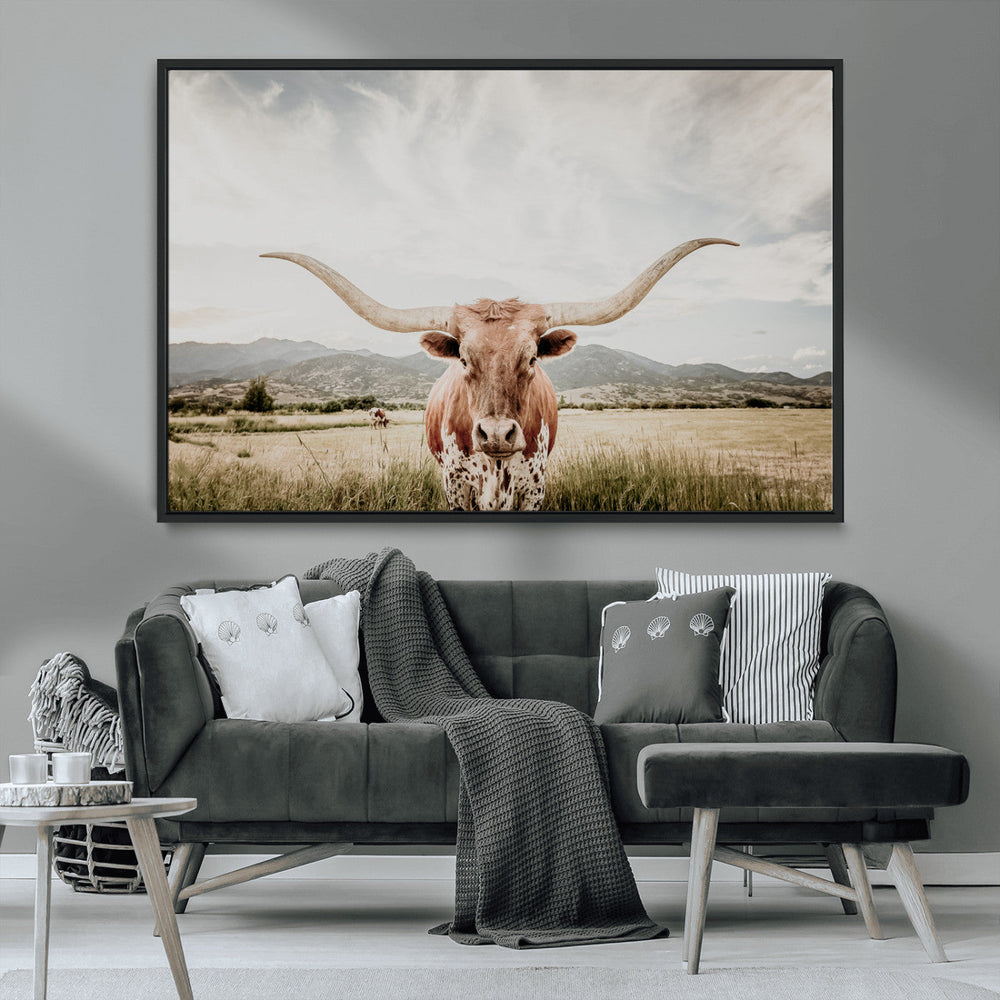 Texas Longhorn Wall Art Canvas Print – Framed Western Cow