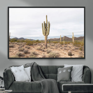 Saguaro Cactus Wall Art – Framed Desert Canvas Artwork,