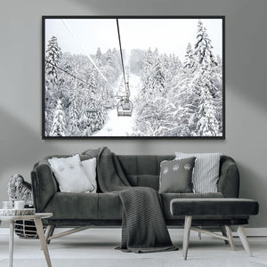 Snowy Ski Lift Wall Art – Framed Winter Mountain Canvas