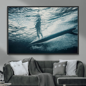 Underwater Surf Wall Art – Framed Ocean Wave Canvas Artwork,