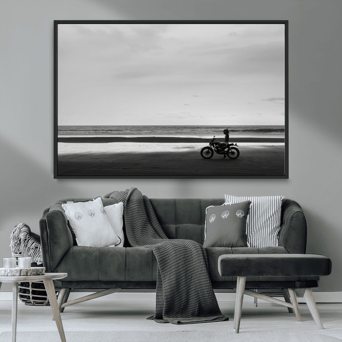 Motorcycle Beach Wall Art Canvas Print – Framed Vintage