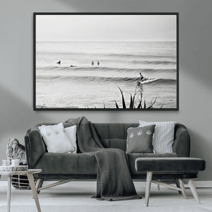 Surfer Silhouette Wall Art – Framed Calm Ocean Canvas