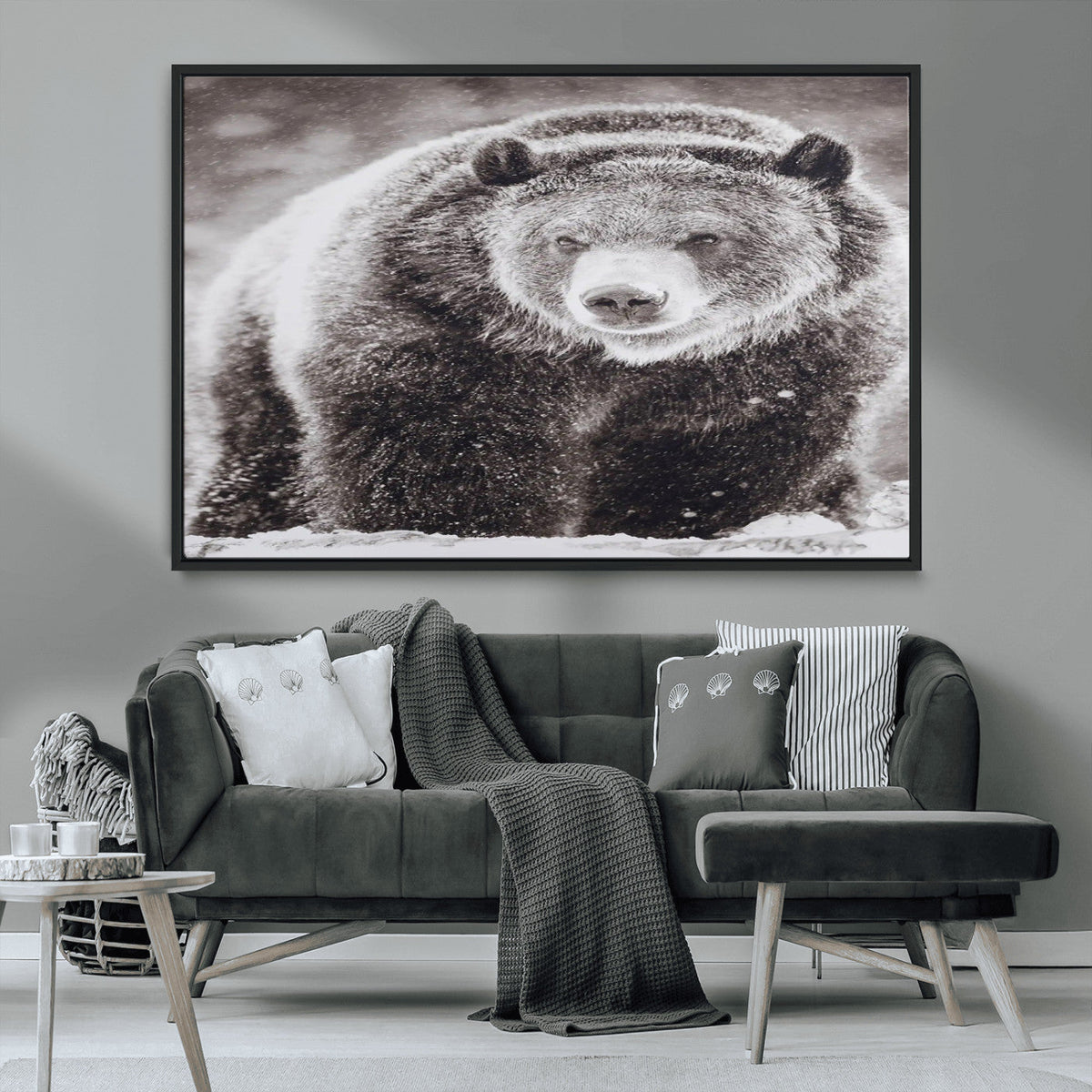 Grizzly Bear Wall Art Canvas Print – Framed Rustic Lodge Art