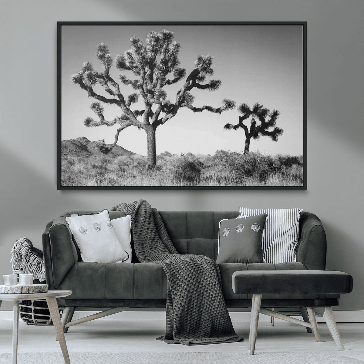 Joshua Tree Wall Art Canvas Print – Framed Monochrome Desert