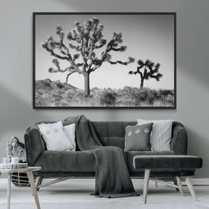Joshua Tree Wall Art Canvas Print – Framed Monochrome Desert