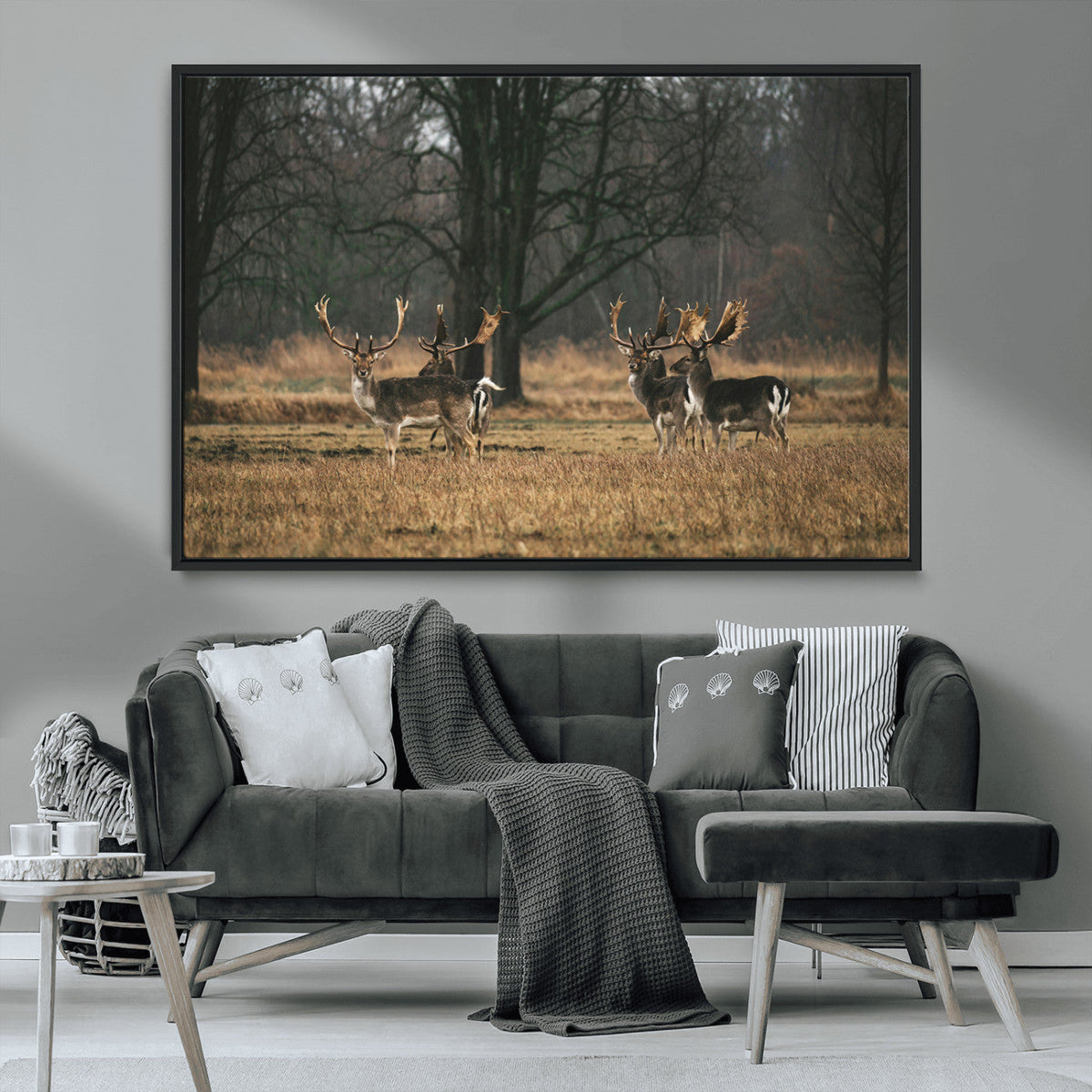 Deer Wall Art Canvas Print – Framed Rustic Wildlife Stags